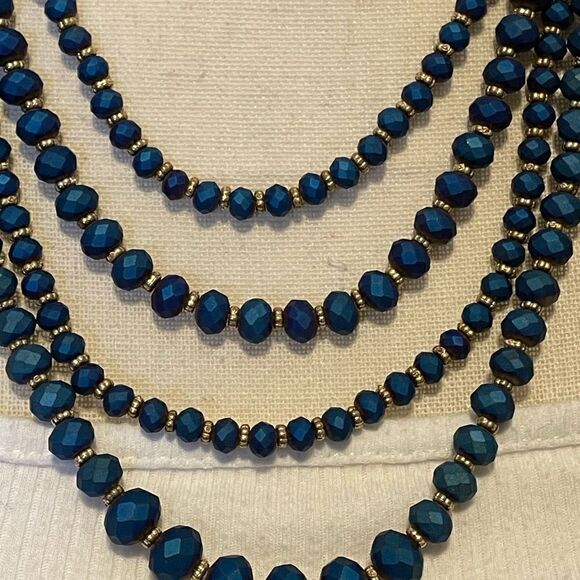 Dark Blue & Gold 4-Strand Beaded Necklace - Picture 2 of 5